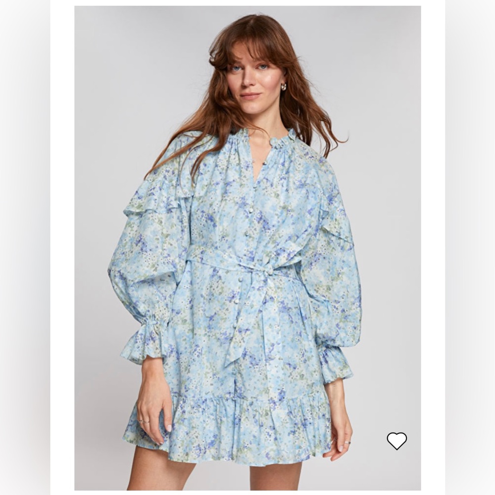 & Other Stories Relaxed Frill Detail Voluminous Light Blue Floral Dress